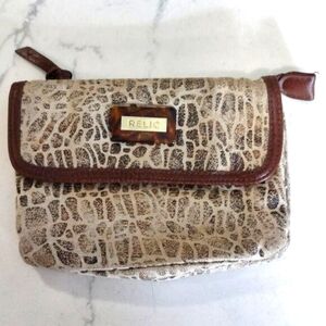 Relic Animal Print Canvas Change Wallet Coin Purse Cosmetic Bag Leather Lined